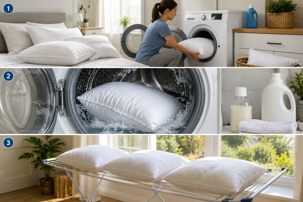 wash pillows safely at home